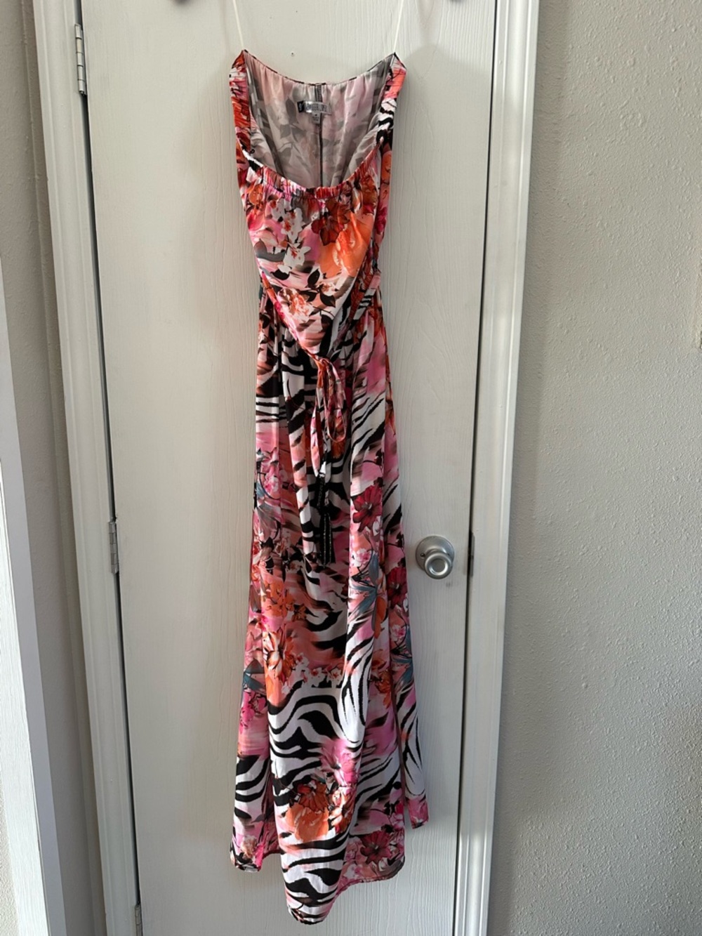 Jennifer Lopez Pink & Black Floral Zebra Maxi Dress
